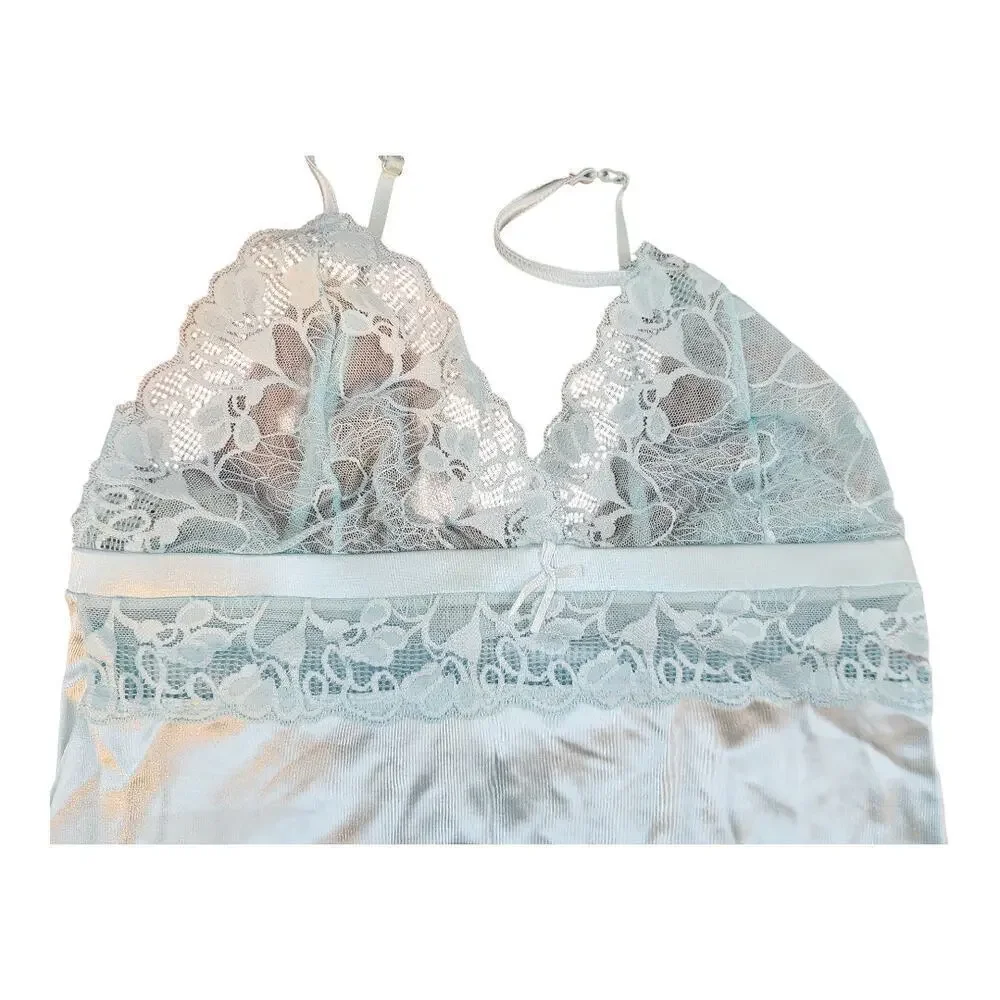 Ornella womens sz XL satin lace slip cami top lingerie light blue Y2K - Picture 5 of 7
